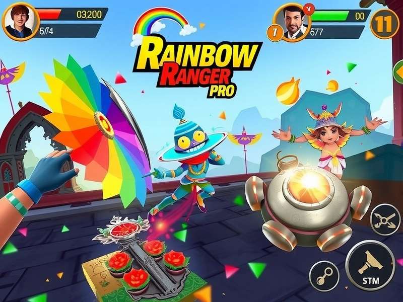 Rainbow Ranger Pro gameplay screenshot showing vibrant colors and action